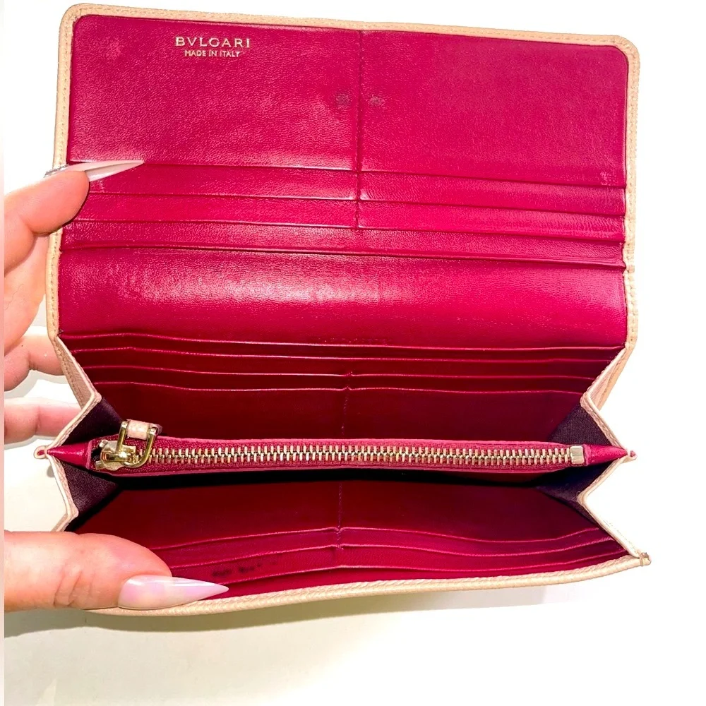 Bvlgari Bulgari Long Leather Wallet With Chain Beige/Cream/Tan B.zero1 Ring Red
